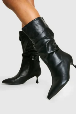 Calf High Boots|All Boots*boohoo Low Stiletto Ruched Calf High Boots black