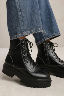 Chunky Boots|Ankle Boots*Where's That From Luna' Lace Up Ankle Boot With Chunky Sole Black