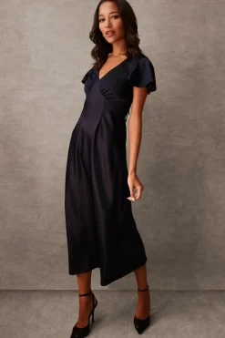 Midi Dresses*Blue Vanilla Luxe Angel Sleeve Midi Dress Navy