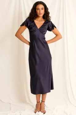 Midi Dresses*Blue Vanilla Luxe Angel Sleeve Midi Dress Navy