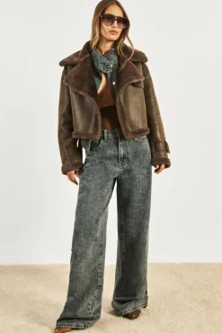 Up To 80% Off Winter Warmers|Aviator Jackets*boohoo Luxe Faux Fur Trim Belted Aviator chocolate