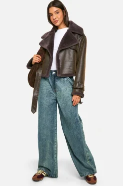 Up To 80% Off Winter Warmers|Aviator Jackets*boohoo Luxe Faux Fur Trim Belted Aviator chocolate