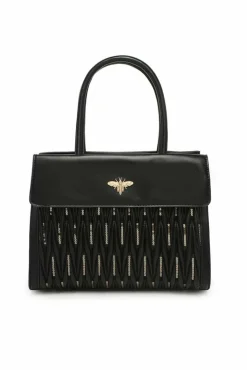 Shoulder Bags|Handbags*Kitise Luxurious Bee Accent Golden Sequin Detail Quilted Top Handle Tote Shoulder Bag Black