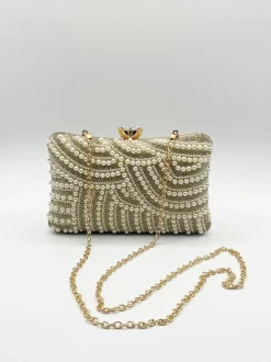 Clutch Bags*SVNX Luxurious Pearl Embellished Clutch Bag Gold