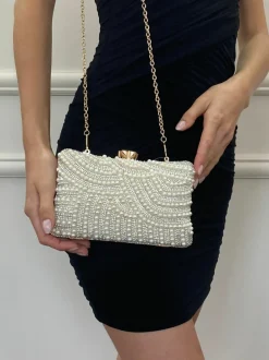 Clutch Bags*SVNX Luxurious Pearl Embellished Clutch Bag Gold