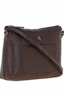 Shoulder Bags*Ashwood Leather Luxury' Croc Print Real Leather Shoulder Bag Maroon