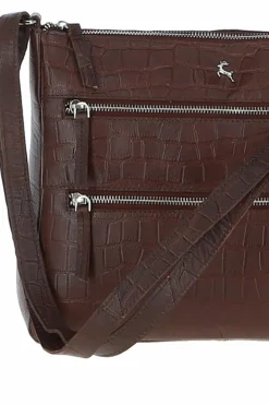 Shoulder Bags*Ashwood Leather Lxlove' Croc Print Real Leather Shoulder Bag Maroon