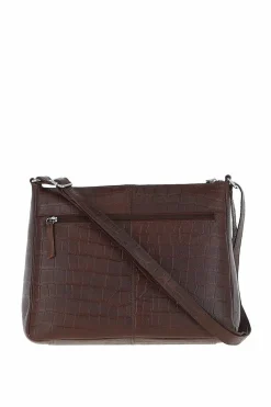 Shoulder Bags*Ashwood Leather Lxlove' Croc Print Real Leather Shoulder Bag Maroon