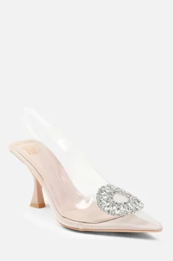 Sandals*Where's That From Malta' Wide Fit Perspex Low Heel Sandals With Embellished Detail Nude
