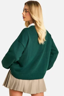 Oversized Jumpers|Jumpers*boohoo Manhattan Oversized Knitted Crew Neck Jumper bottle green