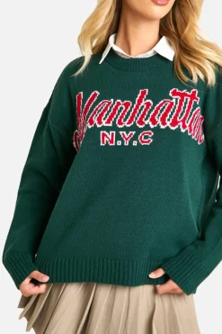 Oversized Jumpers|Jumpers*boohoo Manhattan Oversized Knitted Crew Neck Jumper bottle green