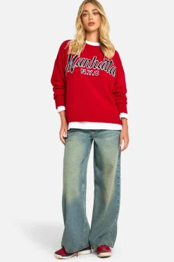 Oversized Jumpers|Jumpers*boohoo Manhattan Oversized Knitted Crew Neck Jumper red
