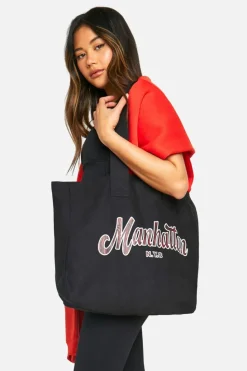Handbags|Tote Bags*boohoo Manhattan Slogan Tote Bag black