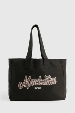Handbags|Tote Bags*boohoo Manhattan Slogan Tote Bag black