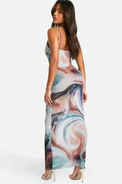 Maxi Dresses*boohoo Marble Cowl Neck Crinkle Maxi Dress blue