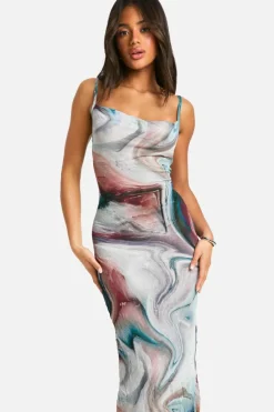 Maxi Dresses*boohoo Marble Cowl Neck Crinkle Maxi Dress blue