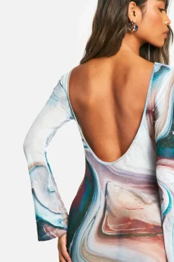Bodycon Dresses*boohoo Marble Flare Sleeve Open Back Mini Dress multi