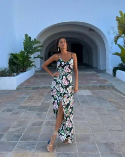 Wrap Dresses*Dancing Leopard Mariah Floral Maxi Dress Stylish Tie Waist Wrap Front Outfit Black