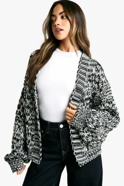 Cardigans|Knitwear*boohoo Marl Chunky Knitted Cardigan black