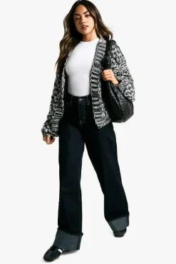 Cardigans|Knitwear*boohoo Marl Chunky Knitted Cardigan black
