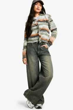 Cardigans*boohoo Marl Fringe Detail Knitted Cardigan grey marl