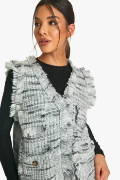 Knitted Tops|Knitwear*boohoo Marl Knit Fringe Detail Waistcoat black