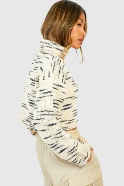 Jumpers|Up To 80% Off Winter Warmers*boohoo Marl Knit Roll Neck Crop Jumper ecru