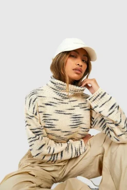 Jumpers|Up To 80% Off Winter Warmers*boohoo Marl Knit Roll Neck Crop Jumper ecru