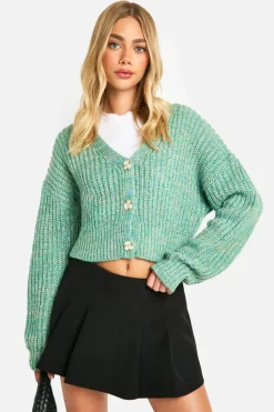 Cardigans|Knitwear*boohoo Marl Knitted Button Cardigan green