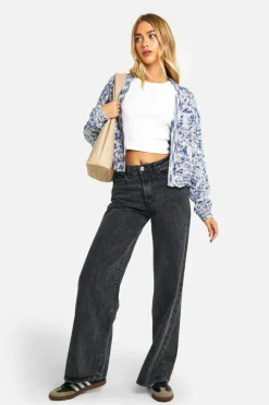 Cardigans*boohoo Marl Knitted Cropped Cardigan blue