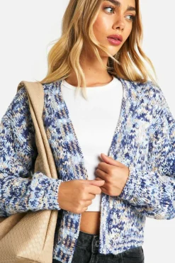 Cardigans*boohoo Marl Knitted Cropped Cardigan blue