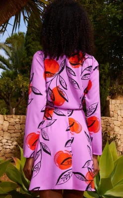 Wrap Dresses*Dancing Leopard Marley Tropical Print Mini Dress Wrap Front Tie V-Neck Ladies Gown Pink