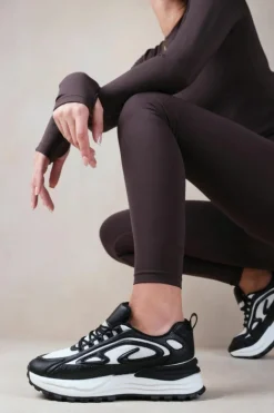 Trainers*Where's That From Mars' Clean Lines Design Lace Up Chunky Sole Fashion Trainers Black