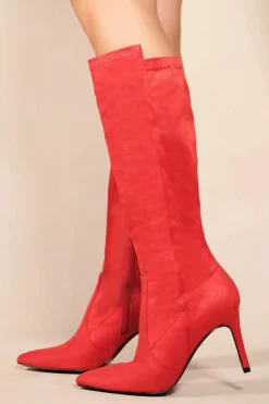 Calf High Boots*Where's That From Marta' Pointed Toe Calf High Boots With Side Zip Red