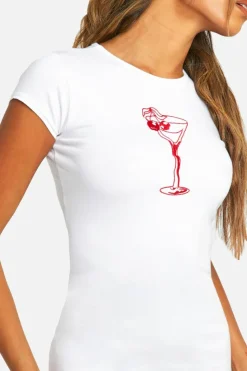 T-Shirt Dresses*boohoo Martini Embroidered Cap Sleeve Bodycon Dress white
