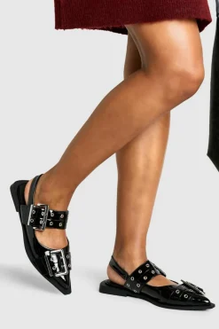 Flats*boohoo Mary Jane Buckle Pointed Flats black