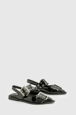 Flats*boohoo Mary Jane Buckle Pointed Flats black