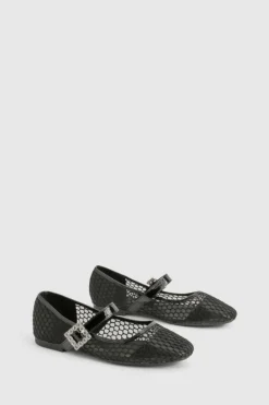Ballet Flats|Flats*boohoo Mary Jane Embellished Detail Mesh Ballet Flats black