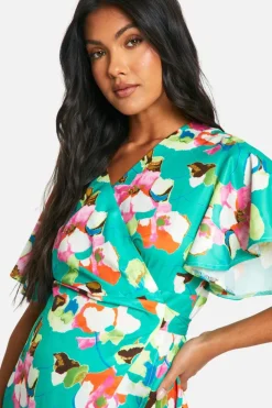 Maxi Dresses|Dresses*boohoo Maternity Belted Floral Ruffle Hem Maxi Dress green