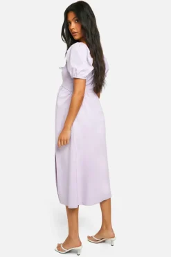 Midi Dresses*boohoo Maternity Bengaline Puff Sleeve Milkmaid Midi Dress lilac