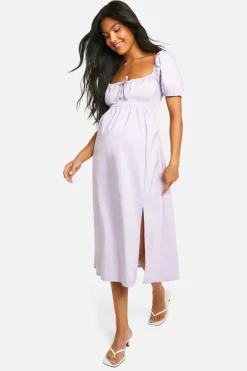 Midi Dresses*boohoo Maternity Bengaline Puff Sleeve Milkmaid Midi Dress lilac