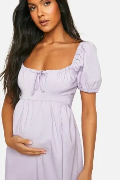 Midi Dresses*boohoo Maternity Bengaline Puff Sleeve Milkmaid Midi Dress lilac