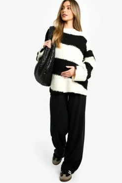 Jumpers|Jumpers & Cardigans*boohoo Maternity Borg Diagonal Stripe Slouchy Knitted Jumper black