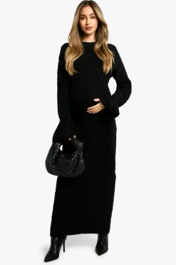 Maxi Dresses|Jumper Dresses*boohoo Maternity Borg Flare Sleeve Knitted Maxi Dress black