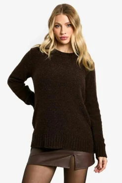 Jumpers|Knitwear*boohoo Maternity Boucle Knit Crew Neck Jumper chocolate