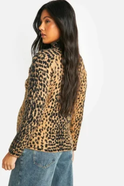 Jumpers|Jumpers & Cardigans*boohoo Maternity Brushed Leopard Knitted Roll Neck Jumper brown