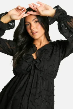 Smock Dresses*boohoo Maternity Burn Out Frill Detail Long Sleeve Mini Smock Dress black