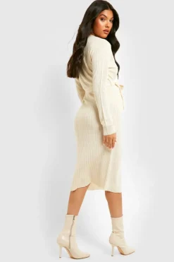 Midi Dresses|Jumper Dresses*boohoo Maternity Button Down Knitted Midi Dress oatmeal