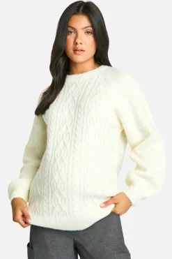Oversized Jumpers|Jumpers*boohoo Maternity Cable Knit Oversized Crew Neck Jumper cream