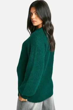 Oversized Jumpers|Jumpers*boohoo Maternity Cable Knit Oversized Crew Neck Jumper bottle green